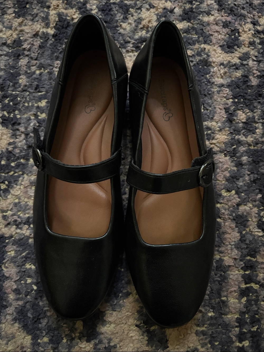 Women's Black Mary Jane Flats with Buckle Strap